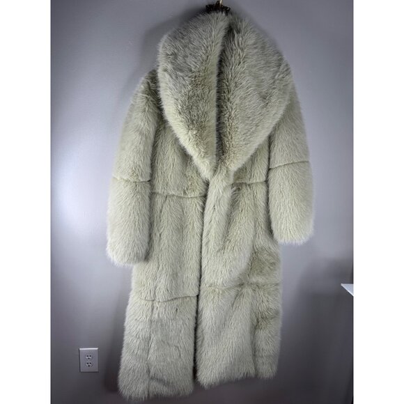 NWT Free People Shoreditch Faux Fur Maxi Topcoat Pistachio Size XS Light Green - Picture 6 of 11
